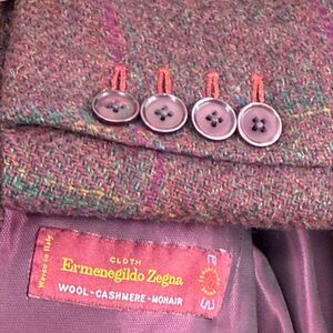 Vintage Sport Coat Mens 48S Purple Green Wool Cashmere Mohair Zegna Cloth Blazer